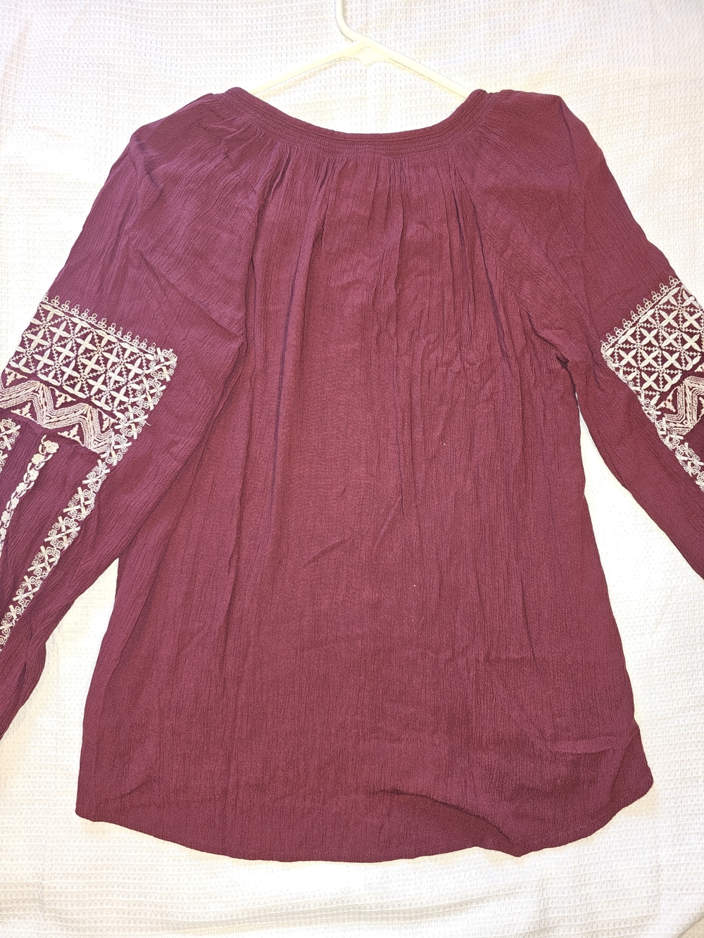 American Eagle Outfitters Burgundy Embroidered Tassel V-Neck Tunic - Picture 7 of 10